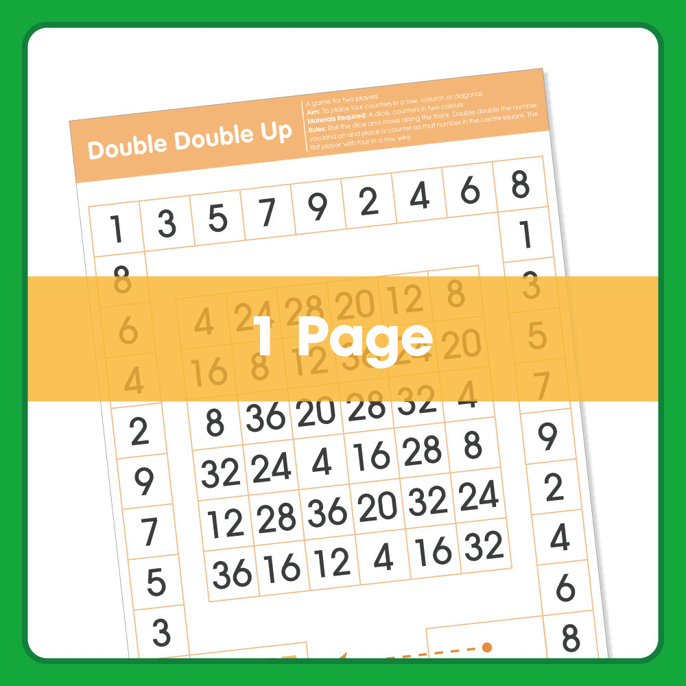 Edx Education Printable Board Games Double Double Up– Ages 7-10