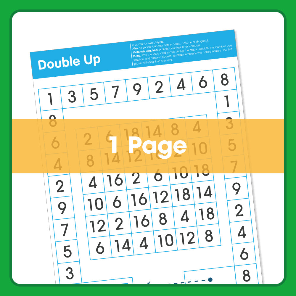 Edx Education Printable Board Games Double Up– Ages 7-10