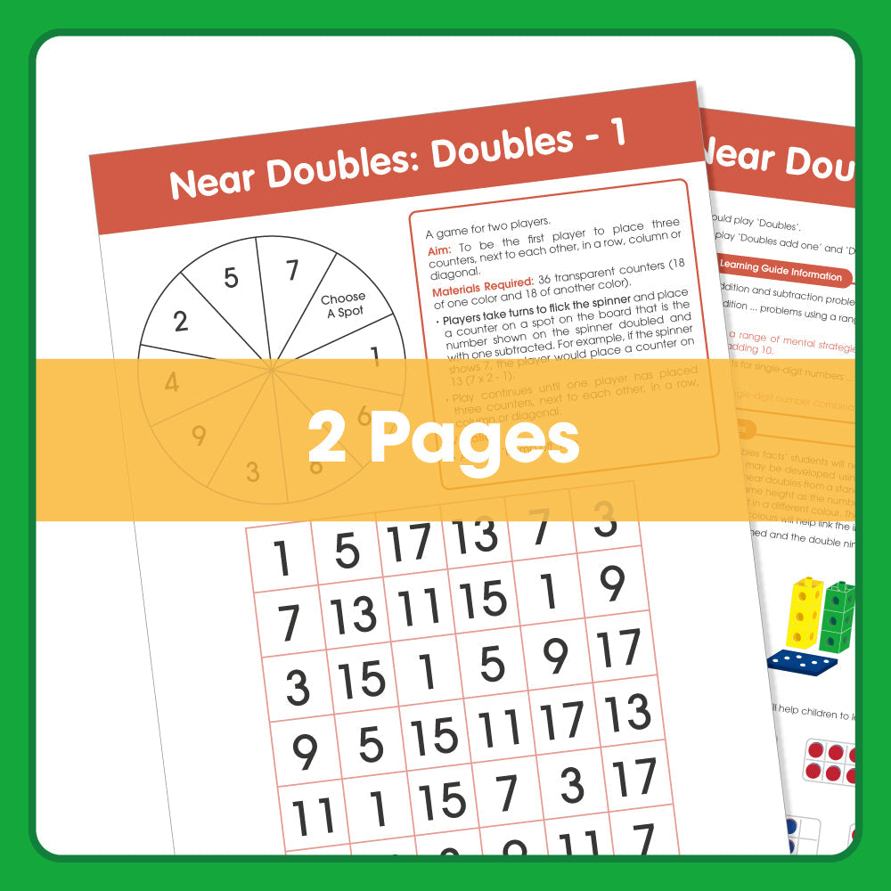 Edx Education Printable Board Games Near Doubles: Doubles -1– Grade 1 to 3