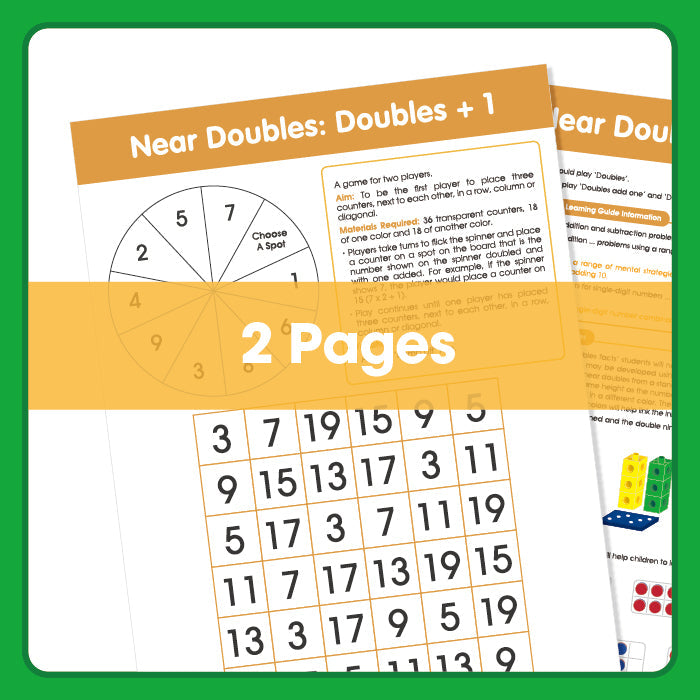 Edx Education Printable Board Games Near Doubles: Doubles +1– Grade 1 to 3