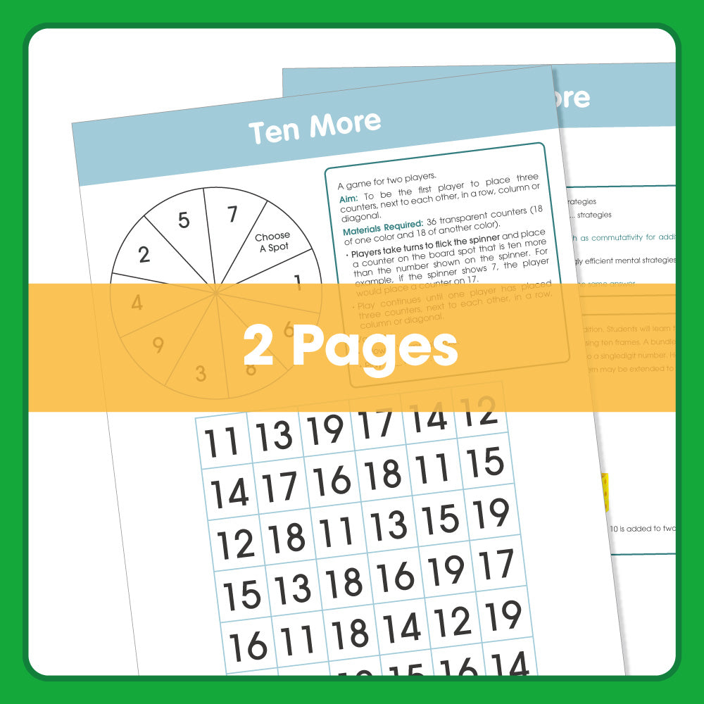 Edx Education Printable Board Games Ten More– Grade 1 to 3