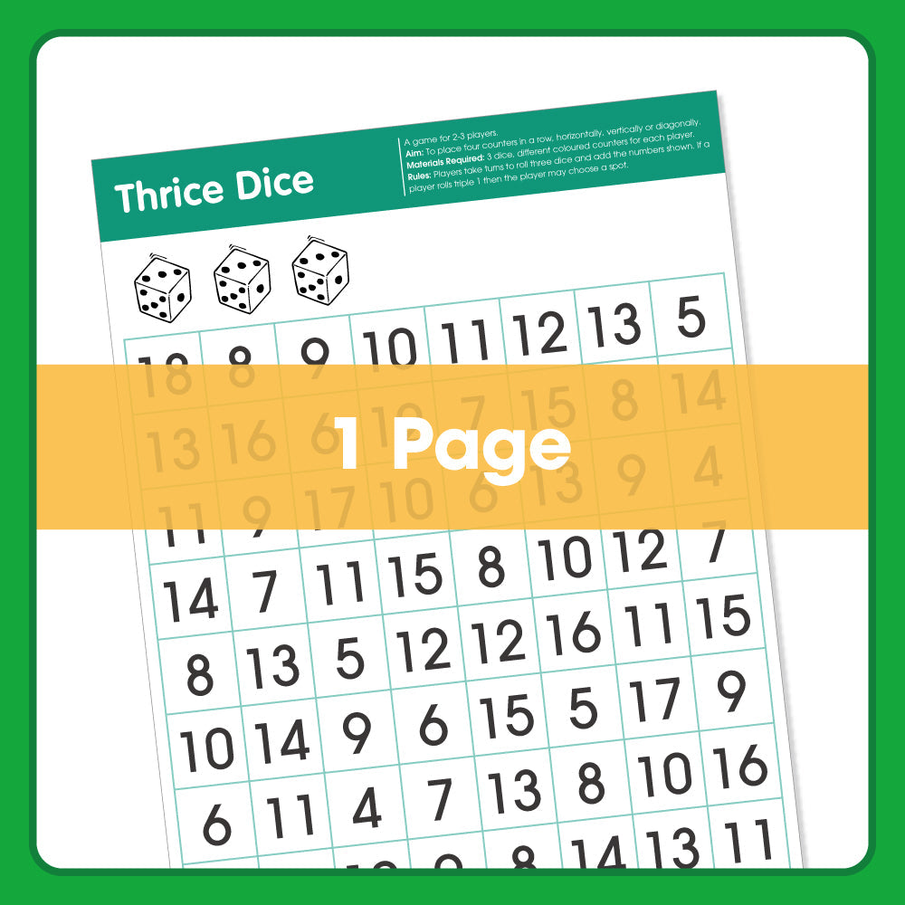 Edx Education Printable Board Games Thrice Dice– Ages 6-9