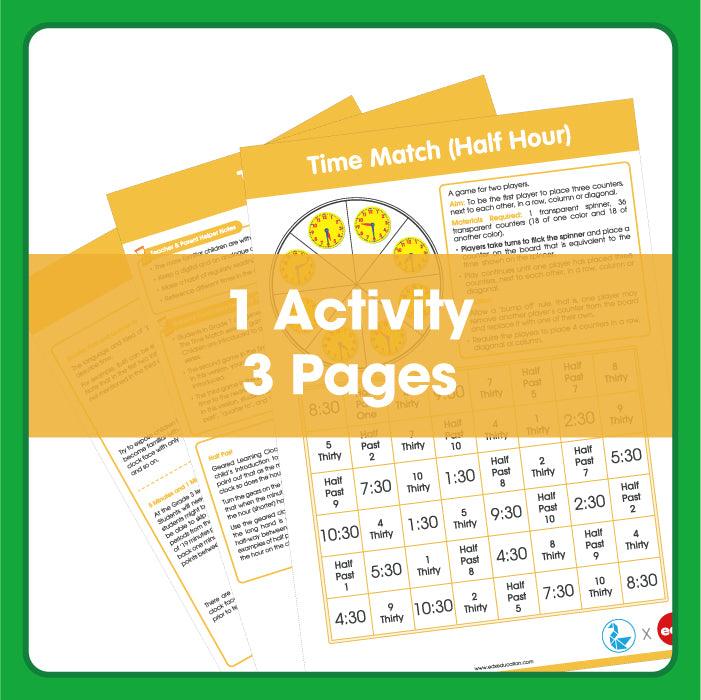 Time Match (Half Hour) Printable Spinner Game (6+)
