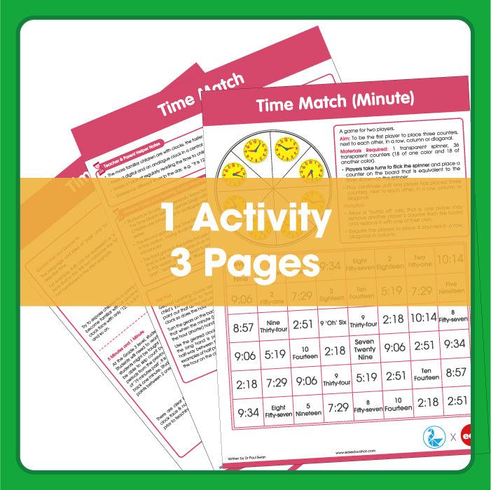 Time Match (Minute) Printable Spinner Game (8+)