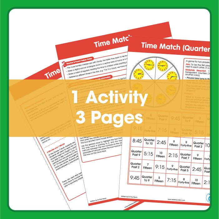 Time Match (Quarter Hour) Printable Spinner Game (7+)