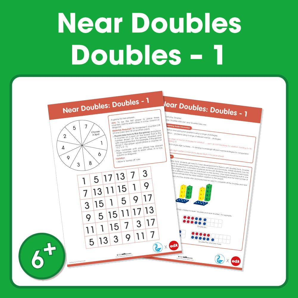 Edx Education Printable Board Games Near Doubles: Doubles -1– Grade 1 to 3