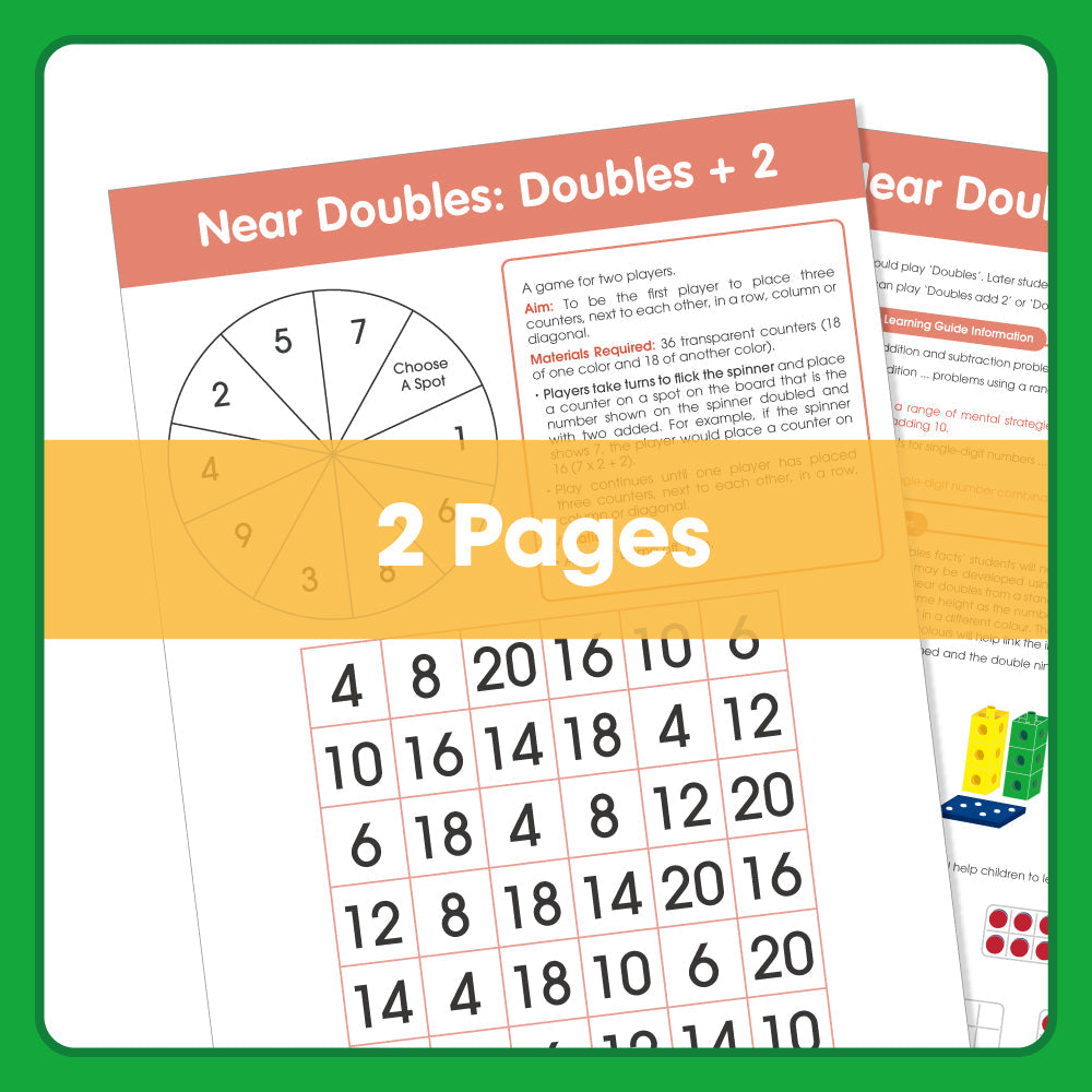 Edx Education Printable Board Games Near Doubles: Doubles +2– Grade 1 to 3