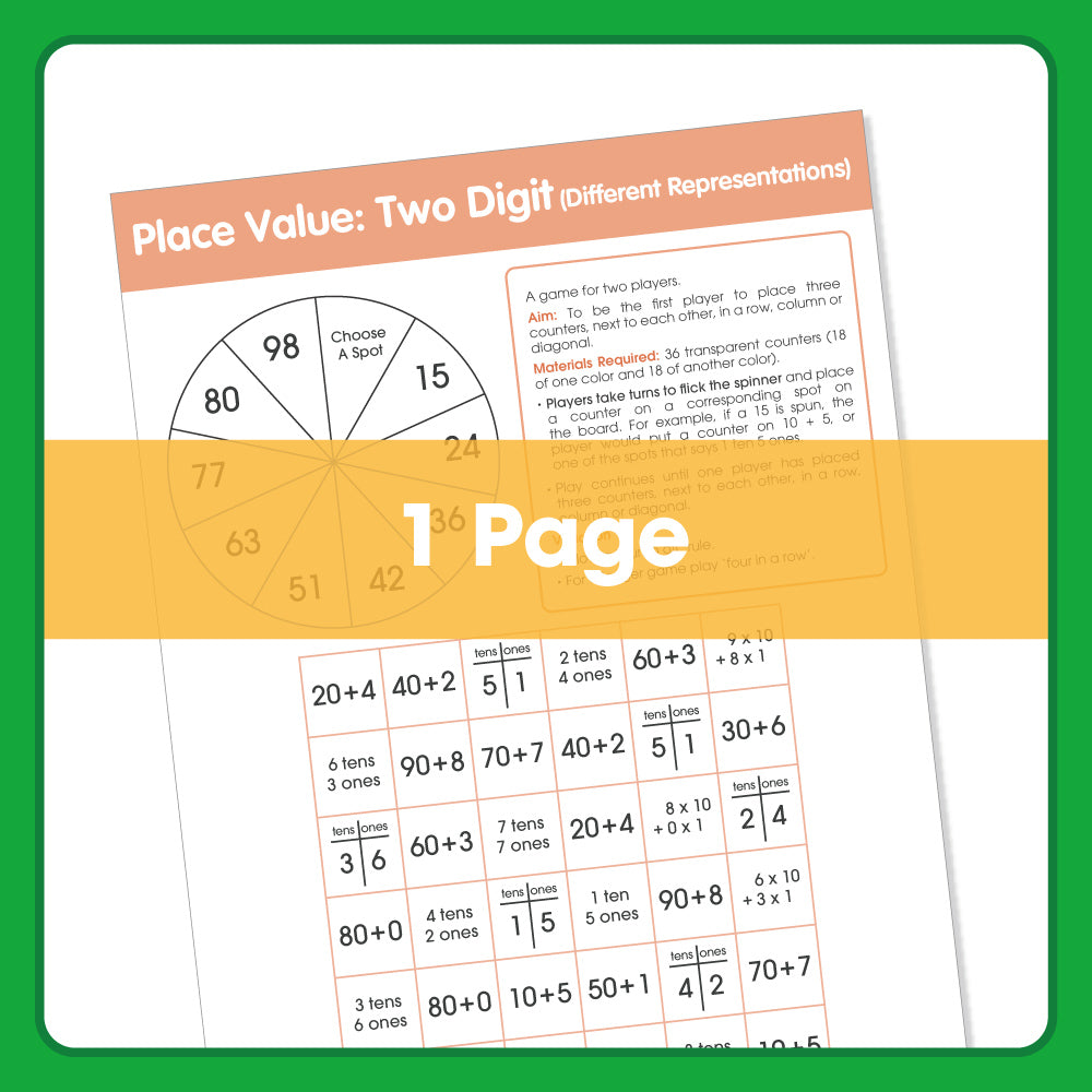 Edx Education Printable Board Games Place Value: Two Digits(Different Representations)– Grade 1