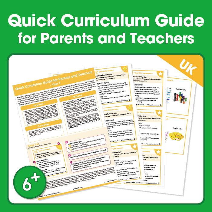 Quick Home Learning Curriculum Guide for UK Parents & Teachers: Grade 1 (Age 6+)
