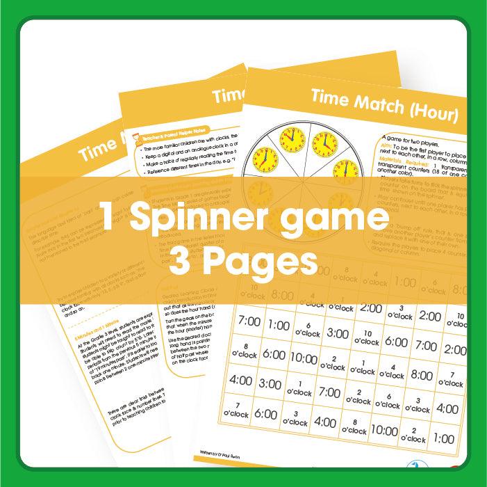 Time Match (Hour) Printable Spinner Game (6+)